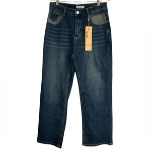 HDLTE high‎ waisted wide leg Blue Jeans size L